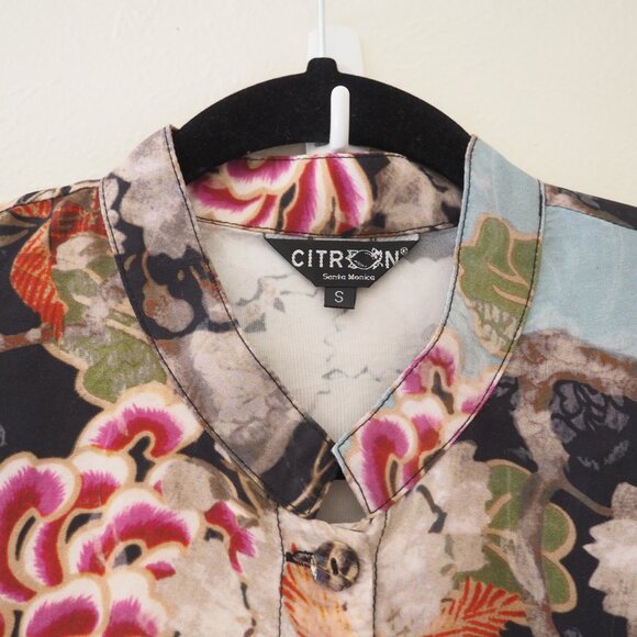 Citron Santa Monica Floral Japanese Geisha Button Down Blouse sz S - Picture 4 of 7